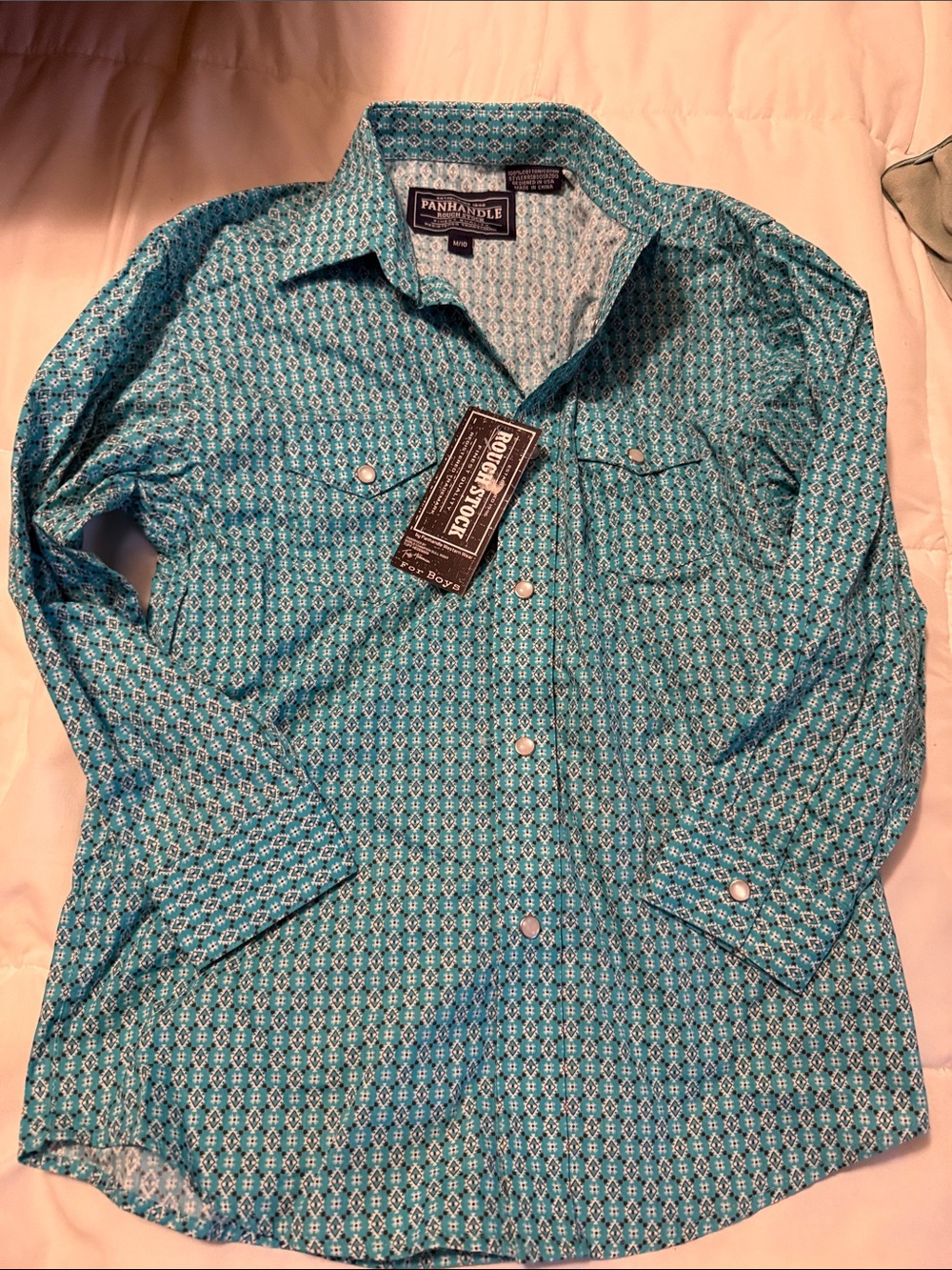 Boys- Panhandle Turquoise Geometric Western Shirt- medium